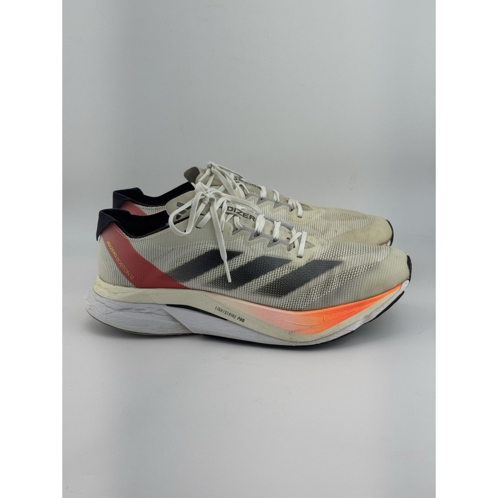 adidas Adizero Boston 12 Cloud White Aurora Solar Red Glass Fibre Men's SIZE 9.5